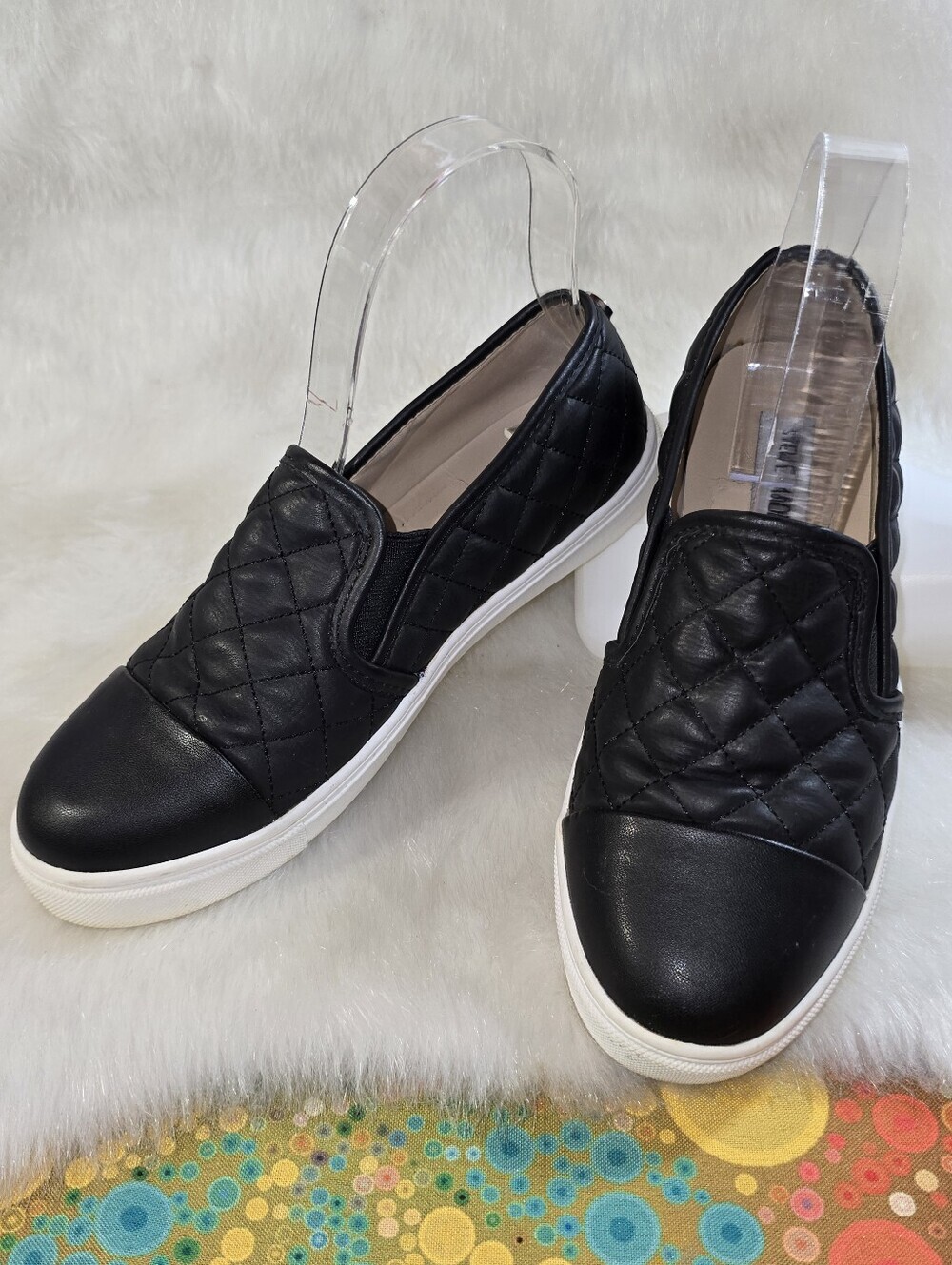 Steve Madden Zaander Quilted Black Quilted Slip-On Sneakers with White Sole